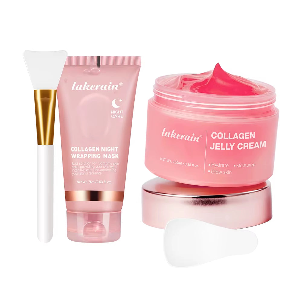 Collagen Jelly Cream Hydrolyzed Collagen Overnight Facial Mask Wrapping Peel-Off Mask Hydrating Firming Moisturizing Skincare
